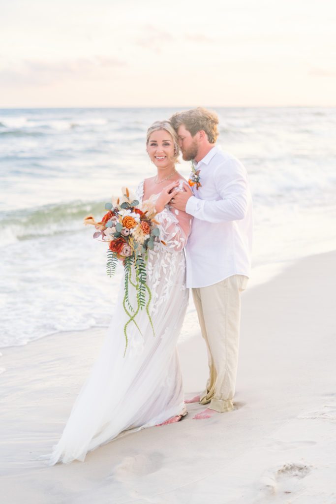 sunset bride and groom beach photos